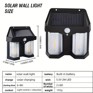 Set 4 x Lampi solare duble pentru perete, 2W, 1200LM, protectie intemperii IP65, pentru casa sau gradina, negru - Img 8