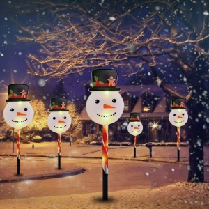 Set 5 Lampi solare LED, Figurine Om de Zapada, 37cm Inaltime, pentru Gradina, Alb-Rosu-Negru - Img 1