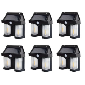 Set 6 x Lampi solare de perete cu 2 Led-uri, Senzor de miscare, Multiple moduri de iluminare