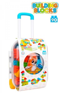 Set 90 piese, cu cuburi de constructie, trenulet si geanta pentru copii - Img 2