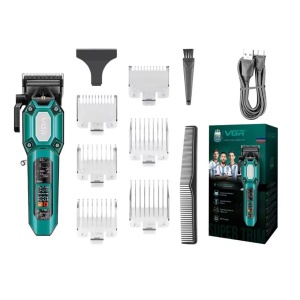 Set aparat de tuns fara fir, VGR V-600, cu 6 distantiere, afisaj LED, 2000mAh, autonomie 200min, USB, verde - Img 1