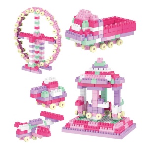 Set blocuri de construit cu 320 piese, pentru copii de 2 ani+, 24x21x18cm, Roz - Img 1