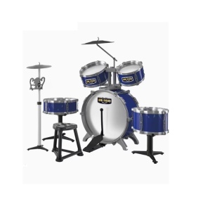Set complet de tobe de Jazz pentru copii, cu scaunel, albastru