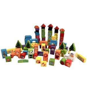 Set constructie cu 102 cuburi din lemn, animalele si mediul inconjurator, pentru copii 3 ani+, multicolor - Img 3
