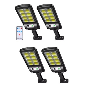Set cu 4 lampi solare stradale cu telecomanda si senzor de miscare, 8 cadrane 160 LED COB - Img 1