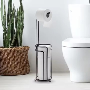 Set de 2 suporturi pentru hartia igienica din metal, Inaltime 60cm, Negru - Img 3