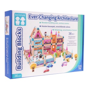 Set de Constructie din Lemn Natural si Plastic pentru Copii 3 ani+, cu 278 de Piese, Casuta papusi, 38x28x7.8 cm, Multicolor - Img 5