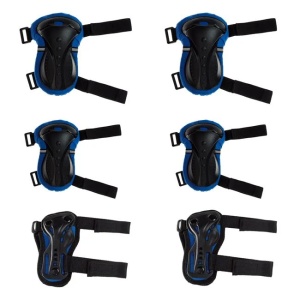 Set echipament de protectie cu genunchiere, cotiere si aparatori incheieturi, 6 piese reglabile, negru-albastru - Img 2