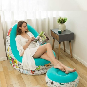 Set fotoliu gonflabil si suport pentru picioare din PVC, Pompa inclusa, Dimensiune 116x 98x83 cm - Img 5