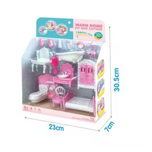 Set mobilier baie si dormitor pentru papusi, pentru copii de 3 ani+, 30x23x7cm, roz - Img 5