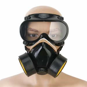 Set Ochelari si Masca de Protectie, cu 2 Filtre de Carbon Activ, Anti-Praf si Vapori Anti-Poluare, Negru - Img 1