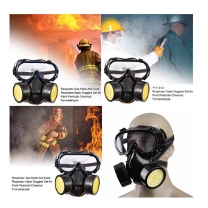 Set Ochelari si Masca de Protectie, cu 2 Filtre de Carbon Activ, Anti-Praf si Vapori Anti-Poluare, Negru - Img 11