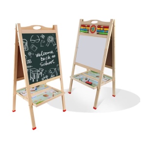 Set Tabla Magentica cu 2 Fete, din Lemn, cu Abac si Ceas, pentru copii 3 ani+, 70 cm inaltime, maro deschis - Img 5