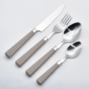 Set tacamuri, model impletit, din otel inoxidabil, 12 buc, bej - Img 1