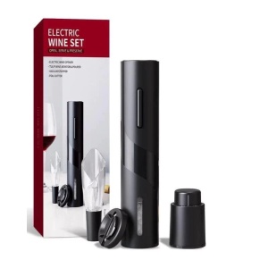 Set Tirbuson Electric, 4 in 1 cu taietor de folie, dop de vid si aerator/varsator de vin, Desfacator Pentru Vin, Premium, Multifunctional, Negru - Img 1