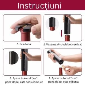 Set Tirbuson Electric, 4 in 1 cu taietor de folie, dop de vid si aerator/varsator de vin, Desfacator Pentru Vin, Premium, Multifunctional, Negru - Img 15