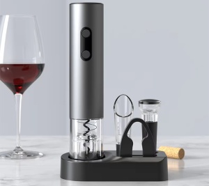 Set tirbuson electric cu suport 4 in 1 cu taietor de folie, dop de vid si aerator/varsator de vin, Calitate Premium - Img 3