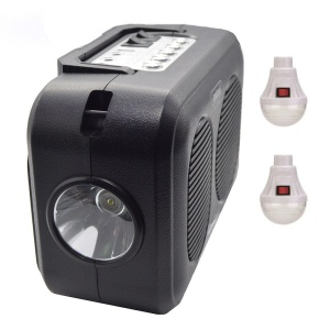 Sistem iluminare solar cu Radio FM si Bluetooth, USB/TF Card, 2 Becuri LED Incluse, Portabil pentru camping si Urgente