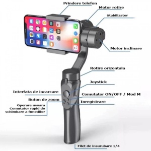 Stabilizator imagine pentru telefon, 60-86mm, Gimbal cu 3 axe, negru - Img 8