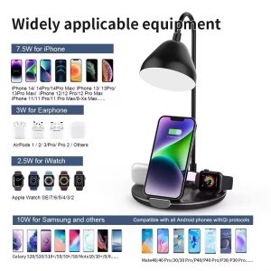 Statie de incarcare rapida cu lampa LED, Putere 20W, Incarcare wireless pentru smartphone, casti si ceas, Negru - Img 7