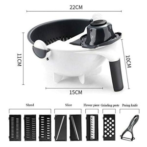 Strecuratoare si feliator de legume sau fructe manual cu castron inclus, accesorii diverse - Img 6