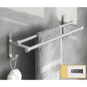 Suport dublu pentru prosoape din aluminiu solid, 60x11cm, Argintiu - Img 7