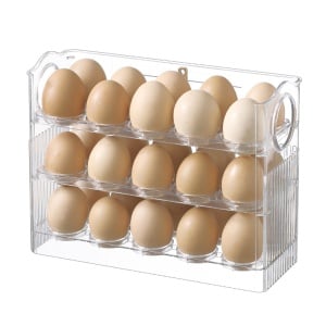 Suport organizator oua pentru frigider, 30 bucati, flip 3 straturi, transparent