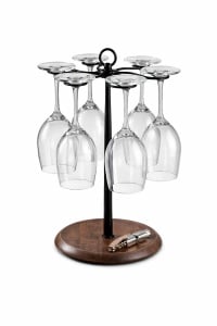 Suport pentru 6 pahare de vin din metal cu baza din lemn, Inaltime 35cm