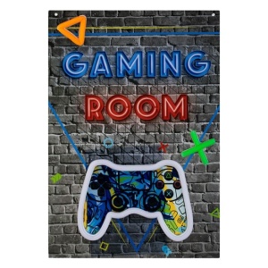Tablou decorativ acrilic, cu model Gaming Room si lumini LED Neon, Dimensiune 23.8x34 cm