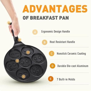 Tigaie pentru clatite cu Emoji, compatibila cu plite electrice, ceramice si pe gaz, diametru 26.5 cm, negru - Img 4