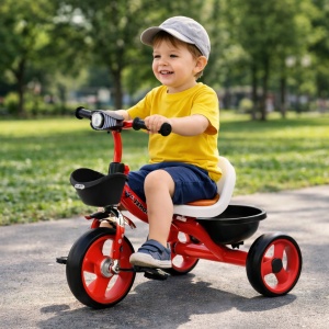 Tricicleta pentru copii 2 ani+, Cos fata-spate, Sa cu spatar, Lumini si muzica, Rosu-negru - Img 2