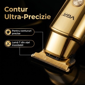 Trimmer Profesional VGR V-947, Autonomie 500 Minute, Afișaj LED Digital, Lamă T din Oțel Inoxidabil, USB, Auriu - Img 3