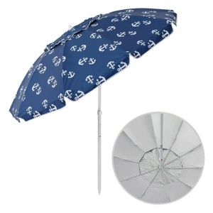 Umbrela de Plaja Anti Vant, Model cu Ancore Albe, UPF 50+, Cadru Metalic cu 4 Inele, Ø2.25cm, Albastru - Img 3