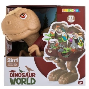 Ansamblu cu jucarii tip valiza pentru copii 3+ ani, Forma de dinozaur, 37 piese, Glisanta, Plastic, 38x22.5x38cm, Maro - Img 3