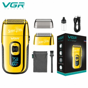 Aparat de Ras Profesional VGR V-332 SuperTrim, Afisaj LED Digital, Autonomie 150 Minute, Auriu