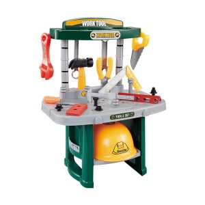 Banc de lucru pentru copii 3+ ani, cu 25 de instrumente de bricolaj, plastic, 47x37x24cm, negru-multicolor/verde-multicolor - Img 2