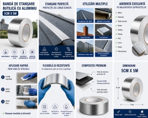Banda de etansare butilica cu aluminiu 5cm x 5m, Autoadeziva, Impermeabila, Rezistentă la UV si intemperii - Img 4