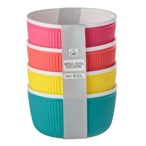 Boluri cu model dungi, din plastic, 4 buc, capacitate 520ml, multicolor - Img 2