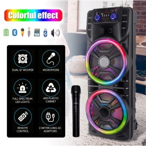Boxa Portabila cu 2 Difuzoare x 12", Bluetooth, 80W, Super Bass, Microfon, Telecomanda, 6000 mAh, RGB, Negru - Img 2