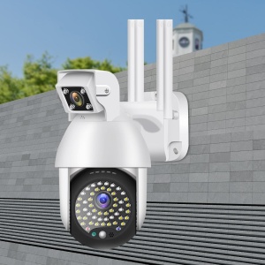 Camera de supraveghere IP PTZ duala, wireless, 320°, 1080P, IR+LED, pentru exterior, senzor miscare, alarma, alb - Img 4