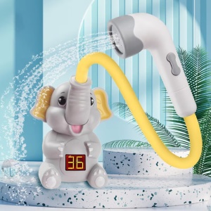 Cap de dus copii, in forma de elefant, cu control temperatura, plastic, albastru/galben/roz - Img 5