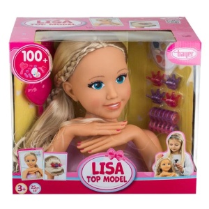 Cap de papusa LISA TOP MODEL pentru machiat si coafat cu accesorii