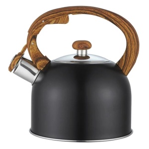 Ceainic din otel inoxidabil cu maner din lemn si capac detasabil, Capacitate 1.5L, Negru