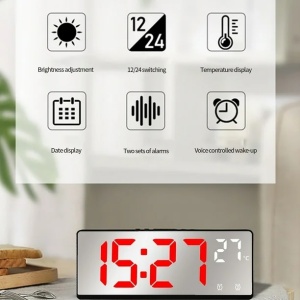 Ceas decorativ stil oglinda cu afisaj digital LCD, Alarma, Termometru - Img 3