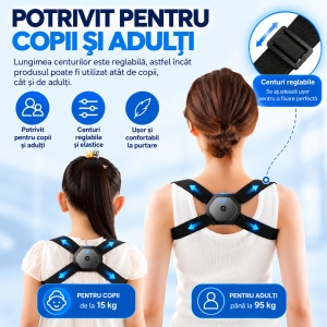 Corector de postura electronic unisex cu senzor si avertizare prin vibratii, Centuri elastice reglabile, Incarcare USB - Img 7