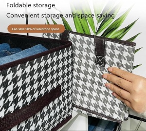 Cutie de depozitare pentru haine, din material textil, stil sertar, pliabil, cu manere, 44x30x20cm, alb-negru - Img 6
