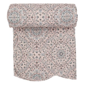 Cuvertura pentru pat dublu cu doua fete, Model mandala, Dimensiune 160x230 cm, Culoare roz/gri
