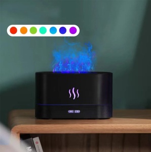 Difuzor Aromaterapie si Umidificator cu Efect Flacara si Ultrasunete, 3 in 1, LED RGB, 180ml, 17x10x7cm, Negru - Img 4