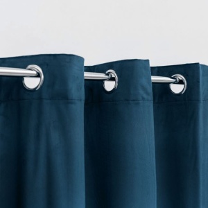 Draperie decorativa, tip blackout - nu lasa lumina sa treaca, cu aspect de piele suede, cu inele, 140x260 cm, albastru - Img 1