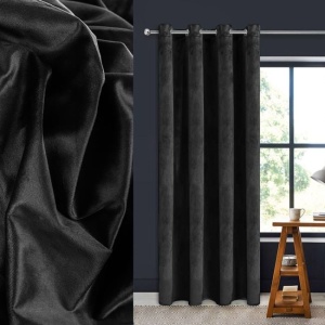Draperie decorativa, tip blackout - nu lasa lumina sa treaca, cu aspect de piele suede, cu inele, 140x260 cm, negru - Img 2